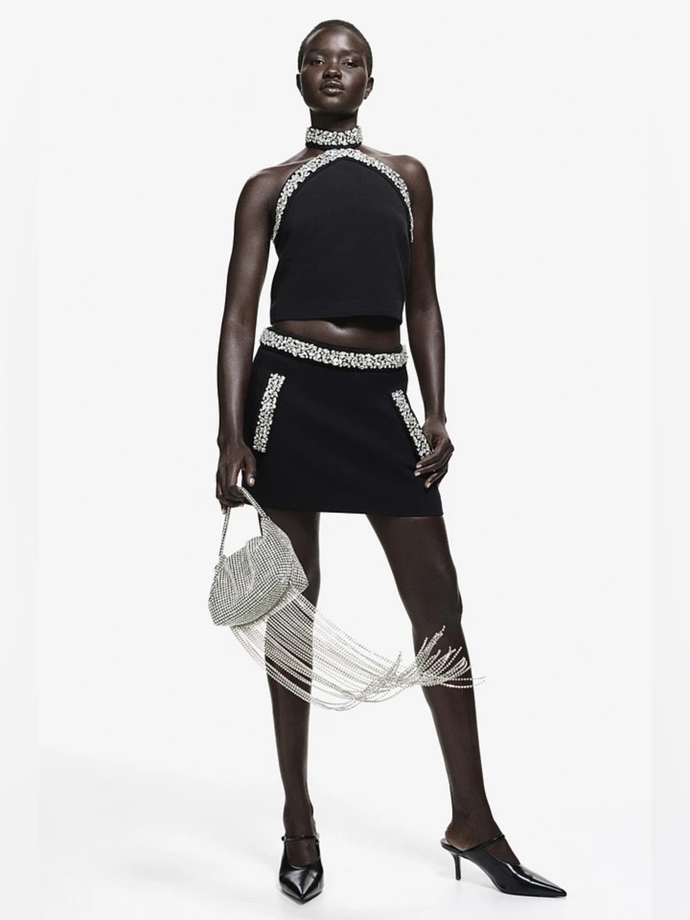 H&M Edition Rhinestone-Embellished Mini Skirt Black Size 6